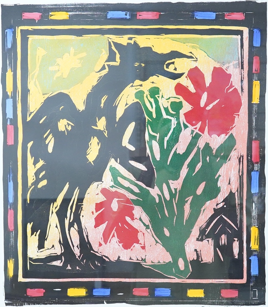 Michael Rothenstein (1908-1993), ‘Red Flowers’, signed in pencil, limited edition 67/75, woodcut with hand colouring, 55 x 49cm